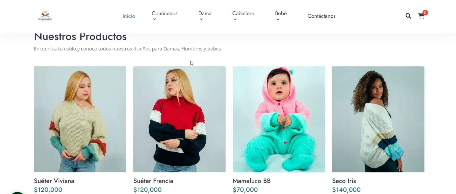Product catalog on the previous Tejidos Alcor website