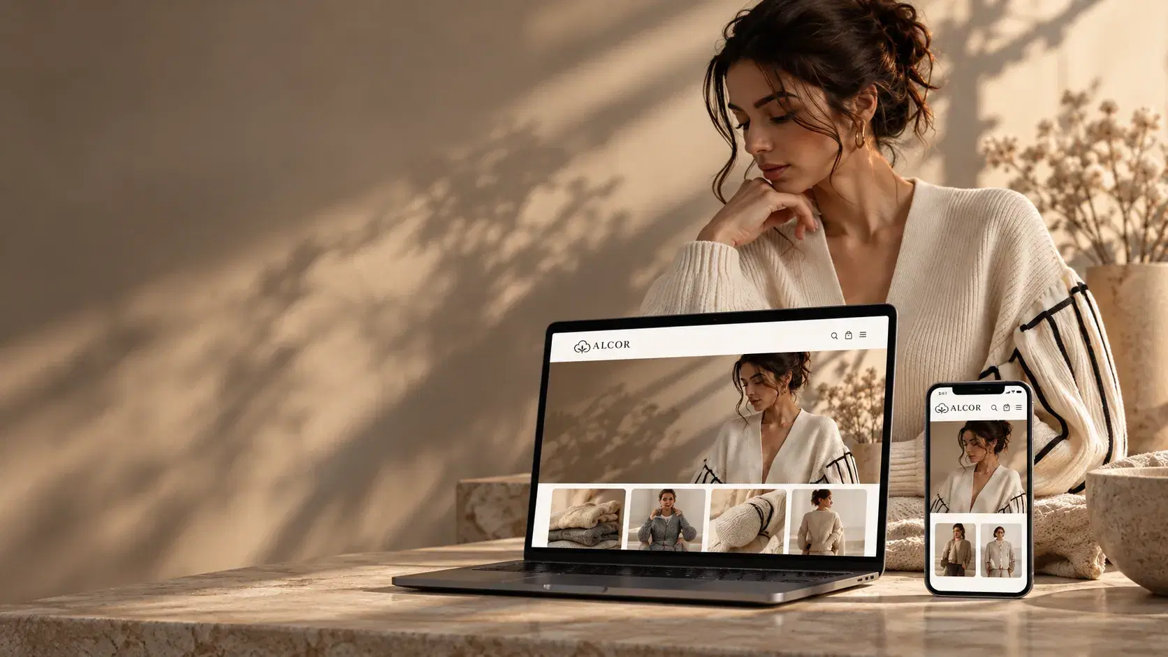 ALCOR online store on laptop and phone